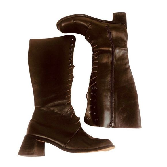 Bijou Shoes - Bijou! Brown Leather Mid Calf Block Heel Square Toe Boot Size 8.5 M 90’s Vintage